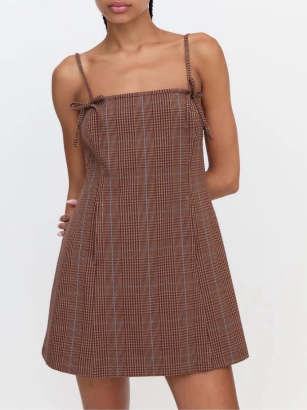 Hill House Home Rennie Dress Brown Plaid Houndstooth Mini Length Size L